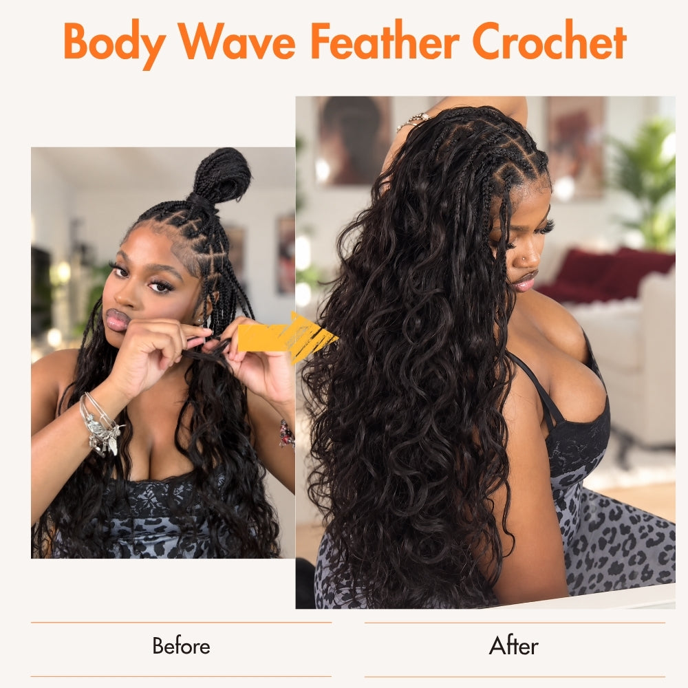 Premium Body Wave Feather Crochet Human Hair Extensions Reusable Natural