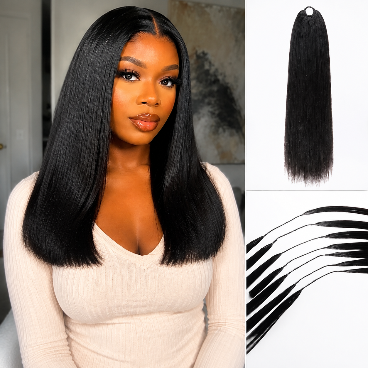 Silky Straight Knotless Feather Crochet Hair | Pre-Looped Pre-Separated Human Hair Extensions