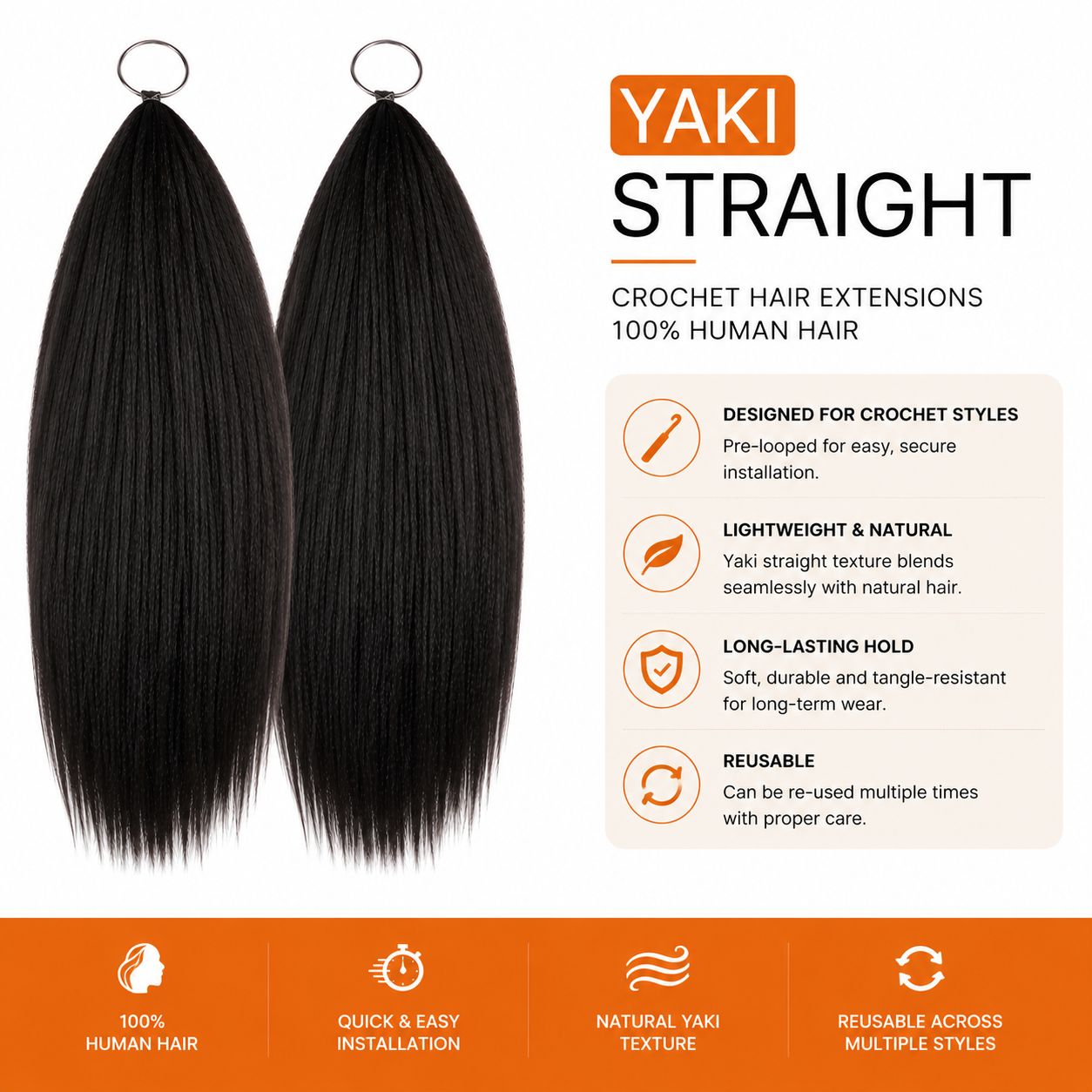 Silky Straight Knotless Feather Crochet Hair | Pre-Looped Pre-Separated Human Hair Extensions