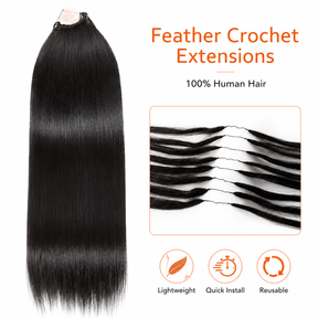 Silky Straight Knotless Feather Crochet Hair | Pre-Looped Pre-Separated Human Hair Extensions