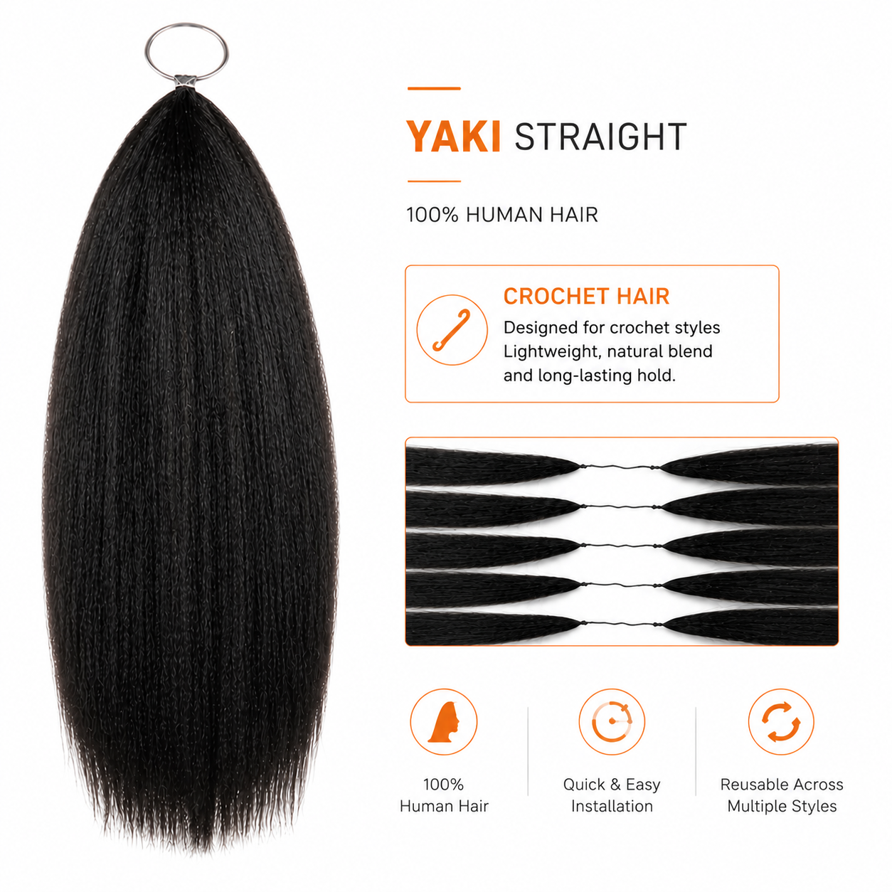 Silky Straight Knotless Feather Crochet Hair | Pre-Looped Pre-Separated Human Hair Extensions