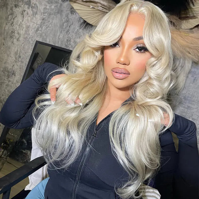 Curtain Bangs 613 Color Glueless HD Lace Wig Blonde Body Wave Human Hair Wigs