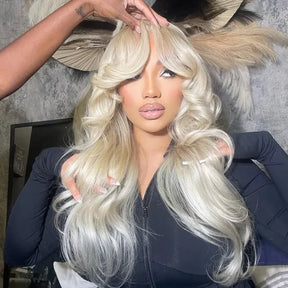 Curtain Bangs 613 Color Glueless HD Lace Wig Blonde Body Wave Human Hair Wigs