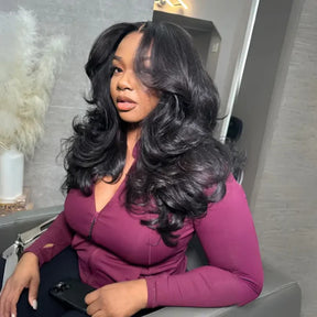 Butterfly Cut With Curtain Bangs Loose Body Wavy Pre Cut 8x5 HD Lace Closure Wig 180% Density
