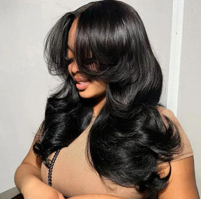 Butterfly Cut With Curtain Bangs Loose Body Wavy Pre Cut 8x5 HD Lace Closure Wig 180% Density