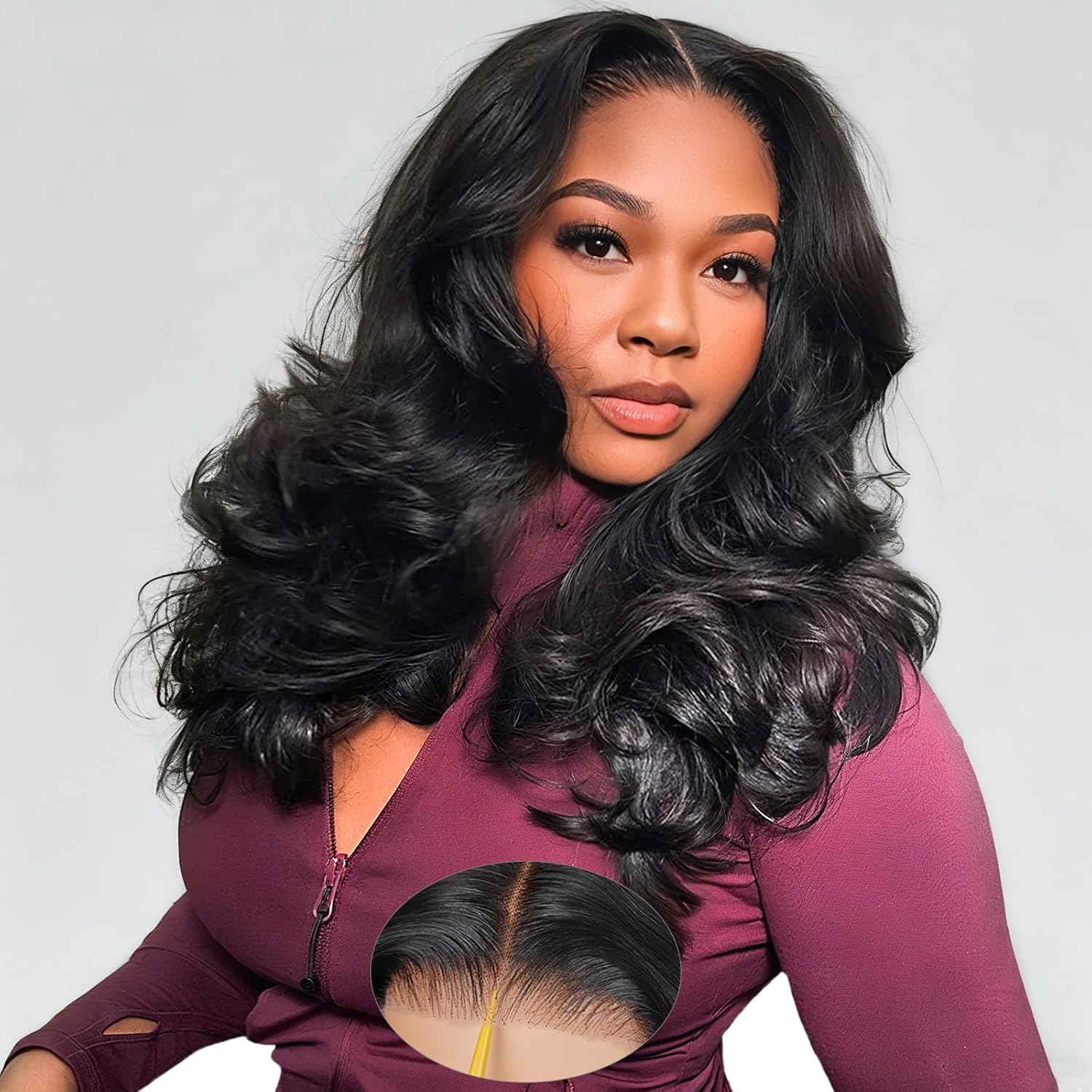 Body Wave 5x5 Swiss Lace Closure Wigs with Curtain Bangs Straight Human Hair Wigs Affordable