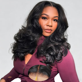 Body Wave 5x5 Swiss Lace Closure Wigs with Curtain Bangs Straight Human Hair Wigs Affordable