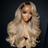 Ash Blonde Mixed Dirty Blonde  With Dark Roots 13x6 HD Glueless Human Hair Wigs 220% Density