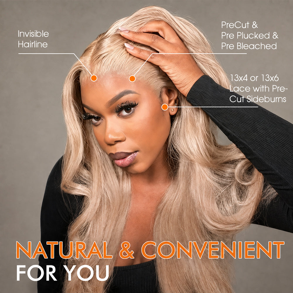 Pizazz Hair Ash Blonde 18# Color Body Wave Human Hair 13x6 HD Lace Frontal Glueless Wigs 180% Density