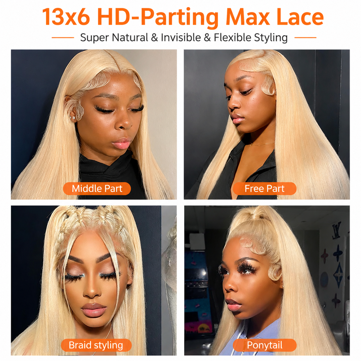 613 Blonde Color 13x6 HD Lace Frontal Silk Straight  Human Hair Wigs 180% Density