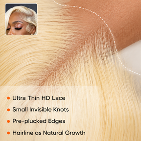 613 Blonde 13x6 HD Lace Front Human Hair Body Wave Glueless Pre Cut Lace Wigs With Invisi Drawstring