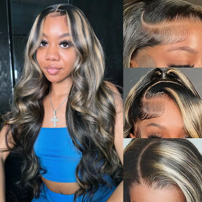 Glueless Wig Balayage Highlight M1B/27 13x6 Lace Human Hair Wig Pre-Bleached Knots
