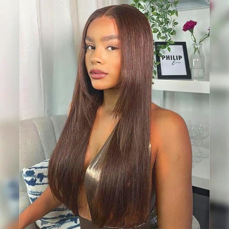 Pizazz Hair Layered Cut #4 Dark Brown Straight 13X4 HD Lace Front Wig