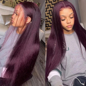 Black Cherry Dark Purple Sugar Plum  Straight 13x6 HD Lace Front Wigs Human Hair Wigs