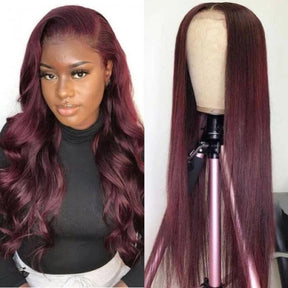 Black Cherry Dark Purple Sugar Plum  Straight 13x6 HD Lace Front Wigs Human Hair Wigs