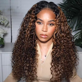 Pizazz 4C Edges Black Brown Ombre Jerry Curly  Kinky Edges 13x6 HD Lace Front Wig 100% Human Hair