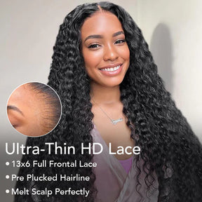 13x6 Full HD Lace Wigs Deep Wave Human Hair Parting Max Wigs Pre Plucked Natural Hairline