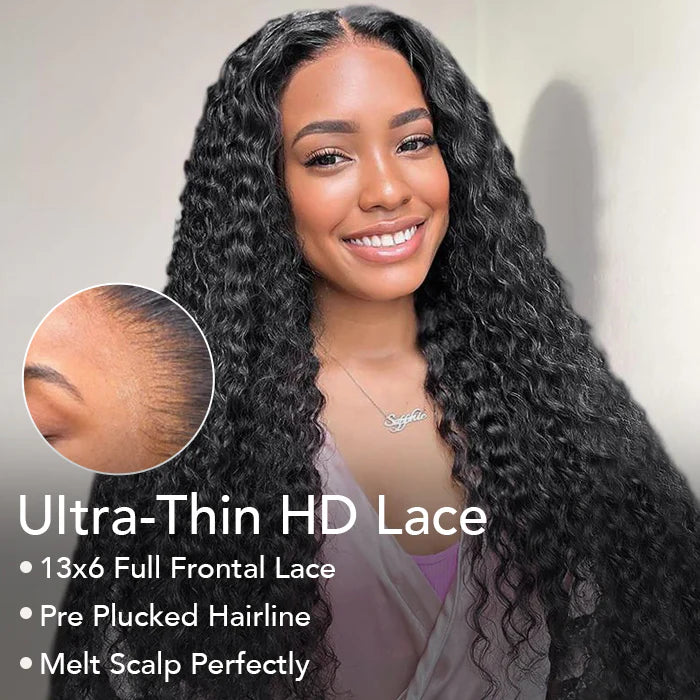 13x6 Full HD Lace Wigs Deep Wave Human Hair Parting Max Wigs Pre Plucked Natural Hairline
