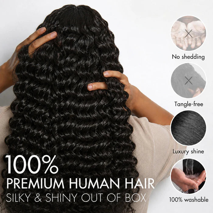 Premium 18 Inch Deep Wave Lightweight Feather Crochet Human Hair Extensions Reusable Natural Deep Wave Crochet Braids