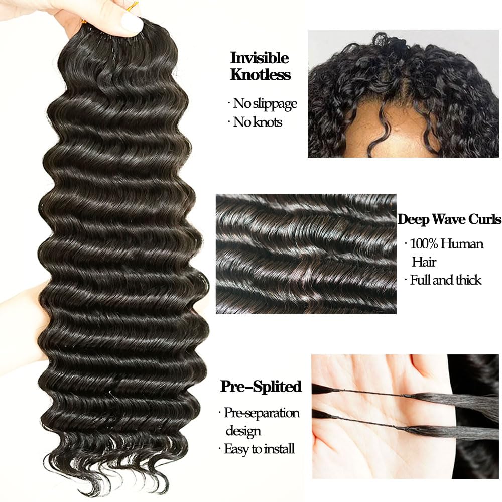 Premium 18 Inch Deep Wave Lightweight Feather Crochet Human Hair Extensions Reusable Natural Deep Wave Crochet Braids