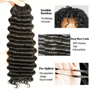 Premium 18 Inch Deep Wave Lightweight Feather Crochet Human Hair Extensions Reusable Natural Deep Wave Crochet Braids