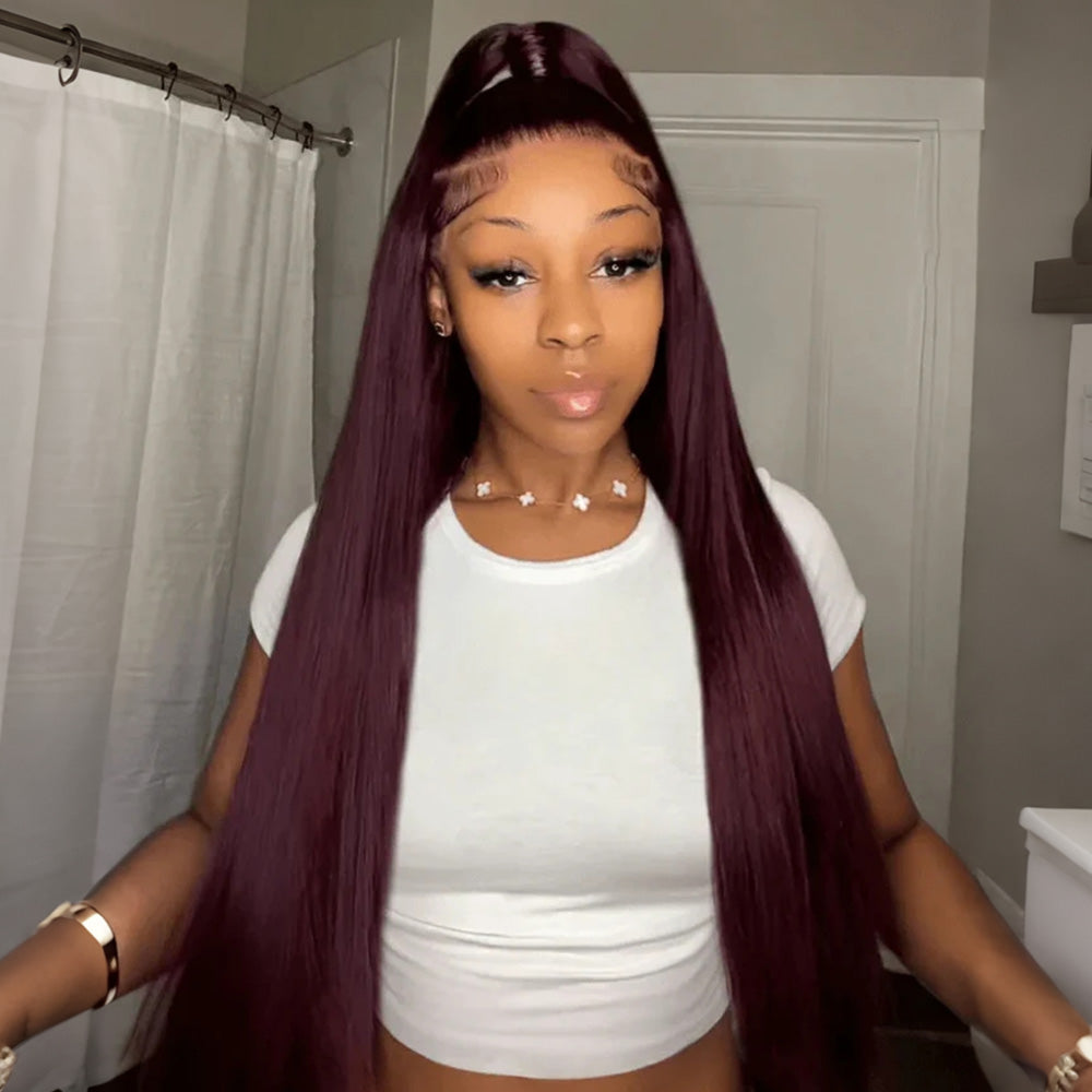 Black Cherry Color Body Wave Human Hair Wigs 13x6 Full Lace Frontal Pre-Everything Glueless Wigs