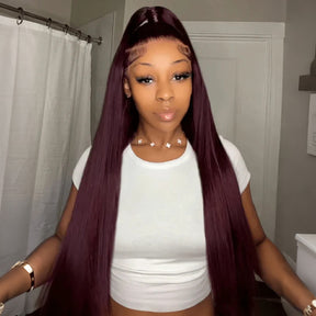 Black Cherry Color Body Wave Human Hair Wigs 13x6 Full Lace Frontal Pre-Everything Glueless Wigs