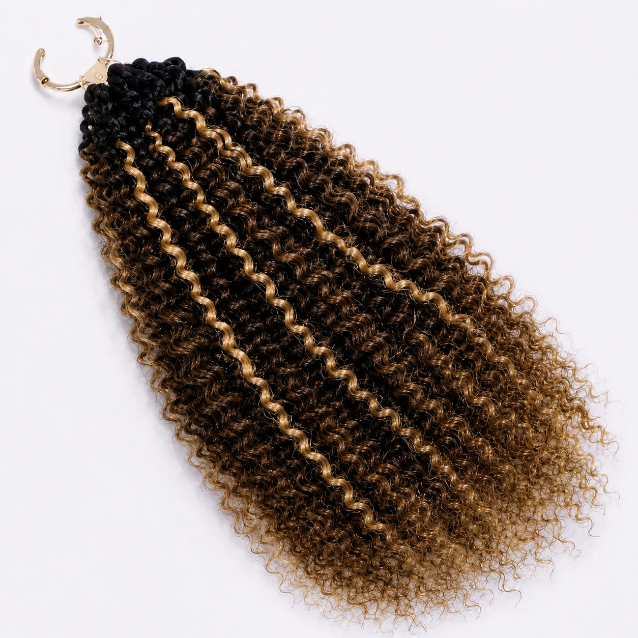 Pre Looped Black Roots #1B/3/27 Highlight Kinky Curly Feather Crochet Hair Extensions Natural Looking
