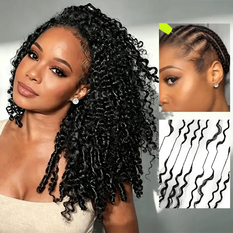Raw Burmese Curly Crochet Human Hair Pre Separated Miracle Knots Feather Braiding Hair For Boho Knotless Braids Natural Black