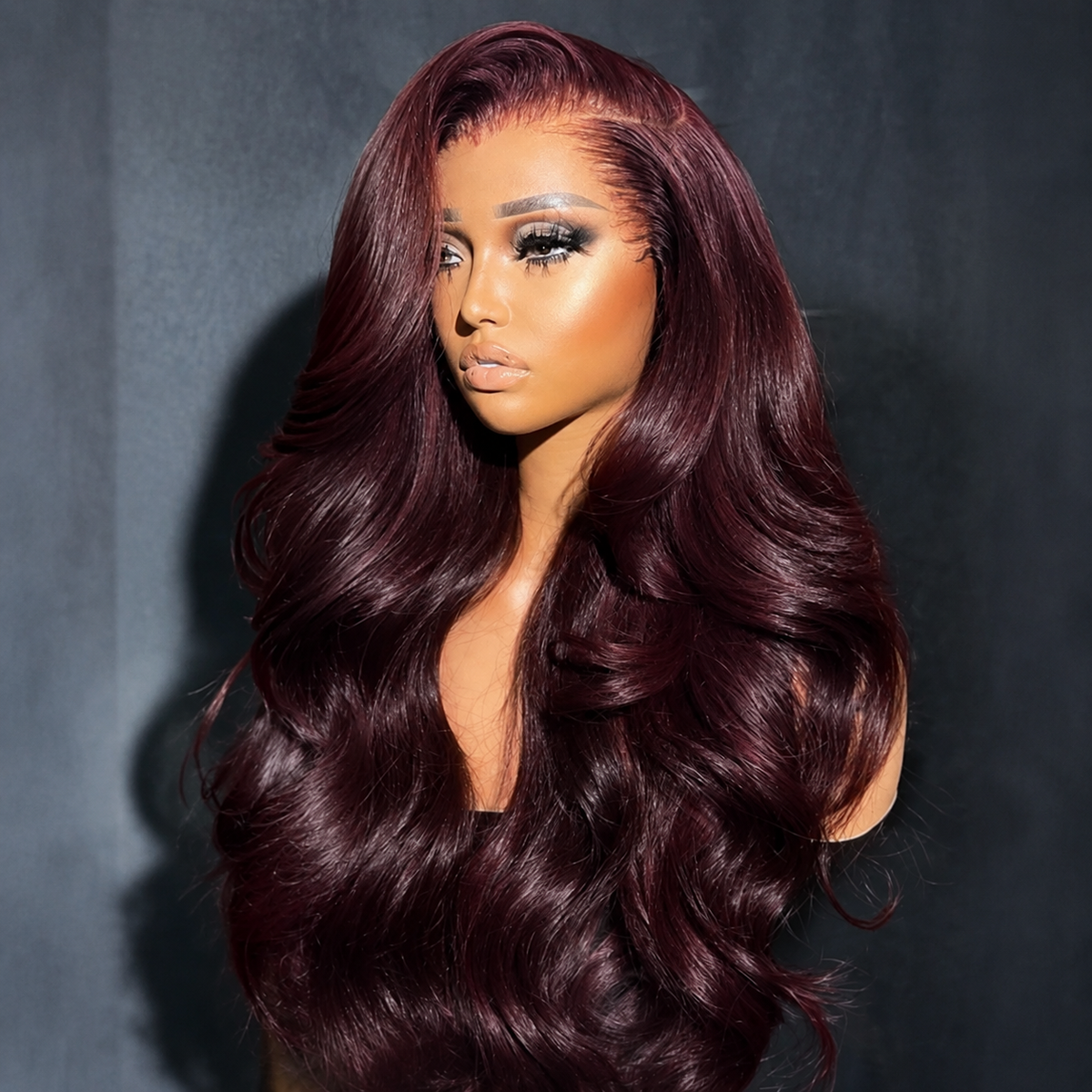 Black Cherry Color Body Wave Human Hair Wigs 13x6 Full Lace Frontal Pre-Everything Glueless Wigs