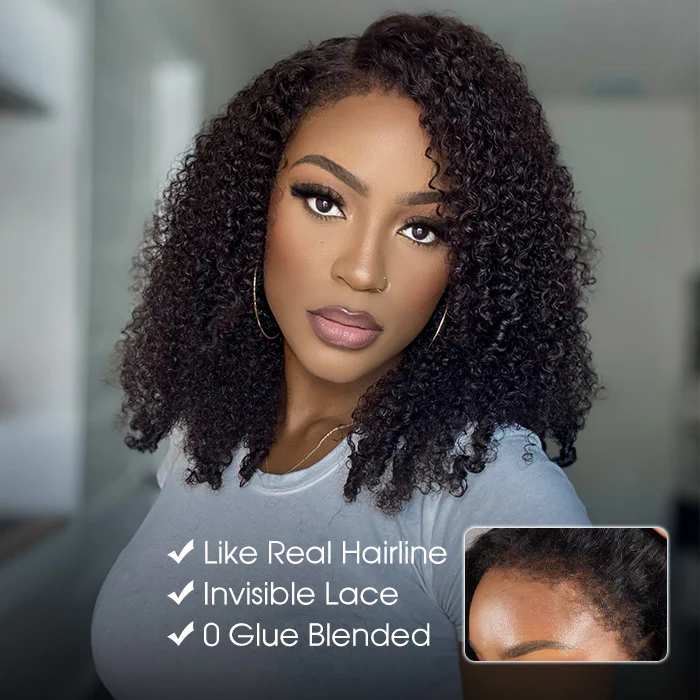 4C Edges Kinky Curly Human Hair Bob Wigs HD Lace Front Wigs With Curly Baby Hair