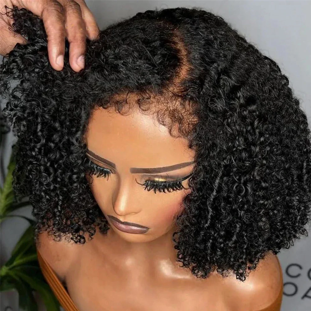 4C Edges Kinky Curly Human Hair Bob Wigs HD Lace Front Wigs With Curly Baby Hair