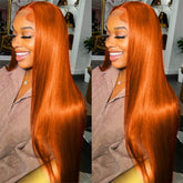 Ginger Orange Color Straight Hair 4x4 5x5 Lace Closure Wigs Preplucked 100% Human Hair Wigs-Pizazz Hair
