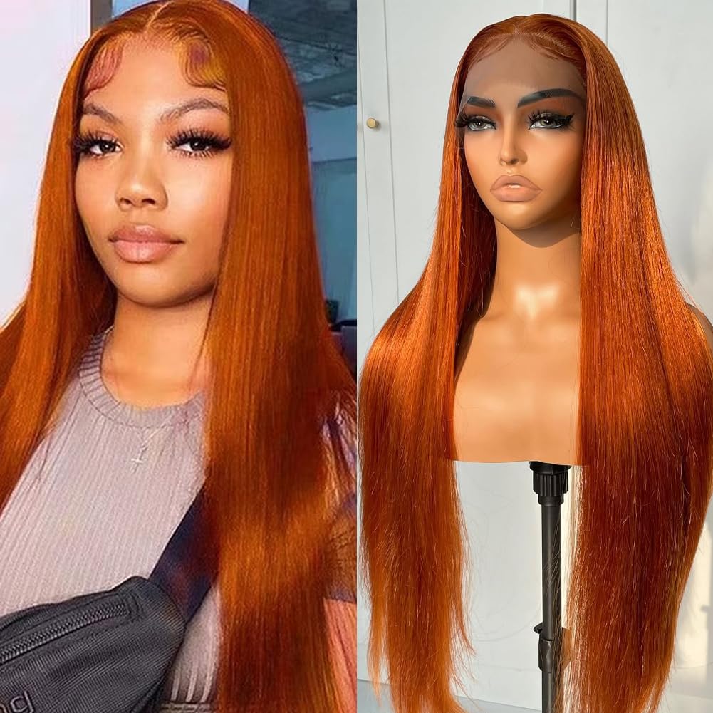Ginger Orange Color Straight Hair 4x4 5x5 Lace Closure Wigs Preplucked 100% Human Hair Wigs-Pizazz Hair