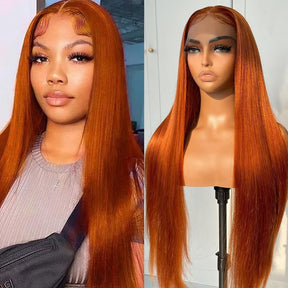 Ginger Orange Color Straight Hair 4x4 5x5 Lace Closure Wigs Preplucked 100% Human Hair Wigs-Pizazz Hair
