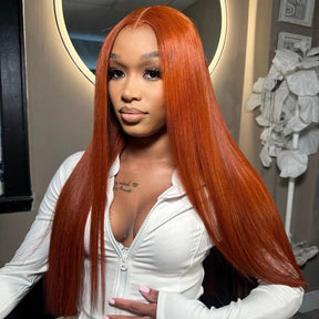 Ginger Orange Color Straight Hair 4x4 5x5 Lace Closure Wigs Preplucked 100% Human Hair Wigs-Pizazz Hair