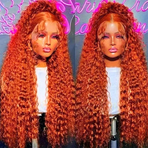 Pizazz Hair- Ginger Orange 13x6/13x4  Water Wave Human Hair Lace Front Wigs 180% 250% Density