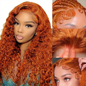 Pizazz Hair- Ginger Orange 13x6/13x4  Water Wave Human Hair Lace Front Wigs 180% 250% Density