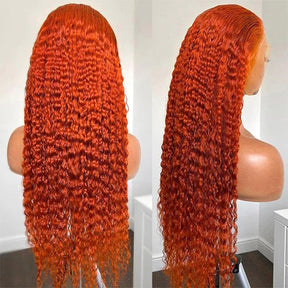 Pizazz Hair- Ginger Orange 13x6/13x4  Water Wave Human Hair Lace Front Wigs 180% 250% Density