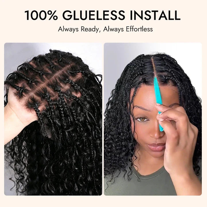 Short Boho Braids Bob Wig Water Wave Pre Cut 8x5 HD Full Lace Drawstring Human Hair