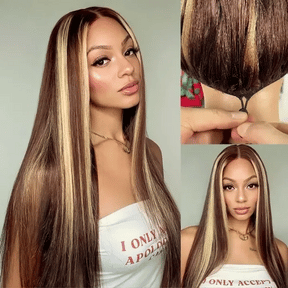 Honey Blonde Highlight Straight 13x6 Full Frontal HD Lace Wig Pull & Go Human Hair Wigs