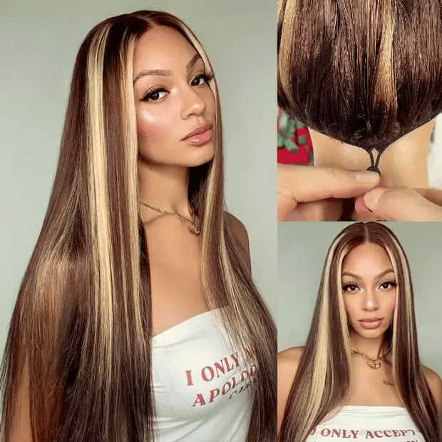 Honey Blonde Highlight Straight 13x6 Full Frontal HD Lace Wig Pull & Go Human Hair Wigs