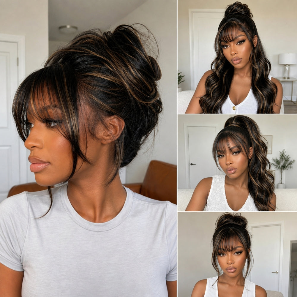 220% Density Blonde Highlight Body Wave 5x5 Pre Cut Lace Wig With Face Framing Bangs