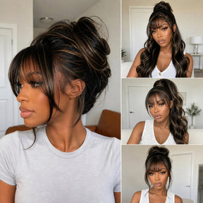 220% Density Blonde Highlight Body Wave 5x5 Pre Cut Lace Wig With Face Framing Bangs