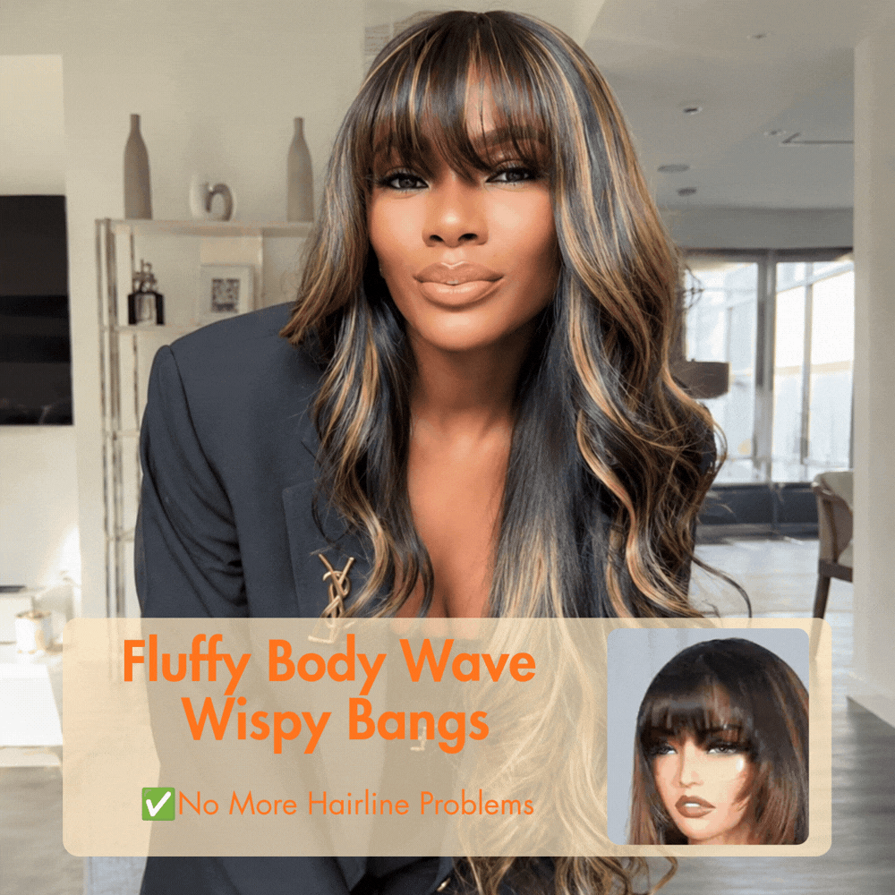 220% Density Blonde Highlight Body Wave 5x5 Pre Cut Lace Wig With Face Framing Bangs