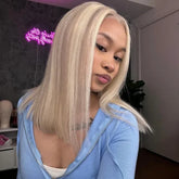 P12/613 Highlight Blonde 13x4 HD Lace Front Wigs Straight Bob Wig Human Hair Lace Front Short Wigs 230% Density