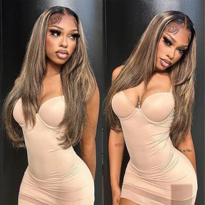 Layered Cut 4/27 Highlight Straight Human Hair Wigs 13x6 Glueless HD Lace Wig Human Hair