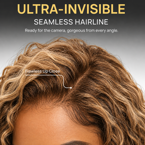 Brown With Honey Blonde Highlights Bouncy Water Wave Short Bob Glueless Wig 13x6 Lace Wear & Go Pre-Bleached Knots