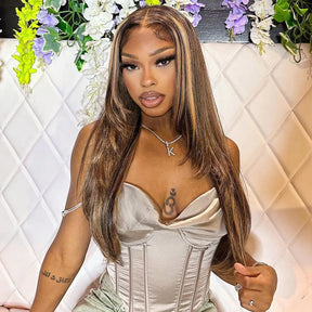 Layered Cut 4/27 Highlight Straight Human Hair Wigs 13x6 Glueless HD Lace Wig Human Hair