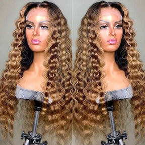 Ombre Highlight Honey Blonde Loose Deep Wave Wig 13x4 HD Lace Front Human Hair Wig